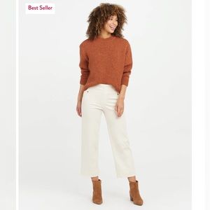 SPANX, NWT, White Stretch Twill Cropped Wide Leg Pants, Size LG